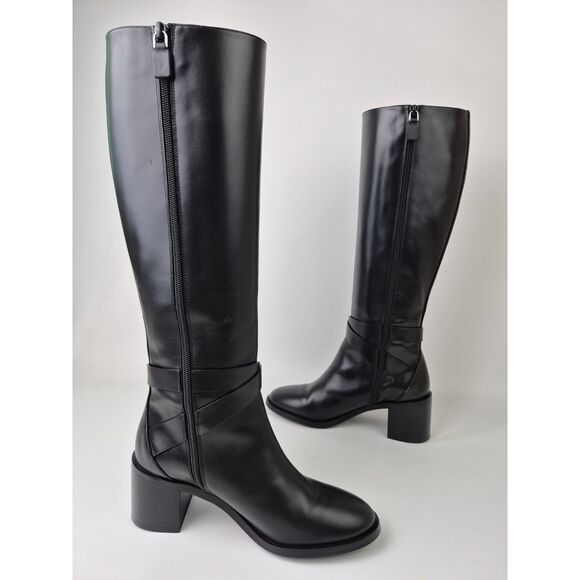 Stuart Weitzman Women's Black Esme Belted Leather Zip Boots Size 6.5 B SJ330 - Picture 3 of 7